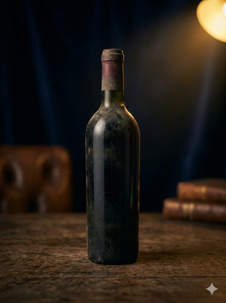 Bouteille de grand cru recouverte de lie de cave