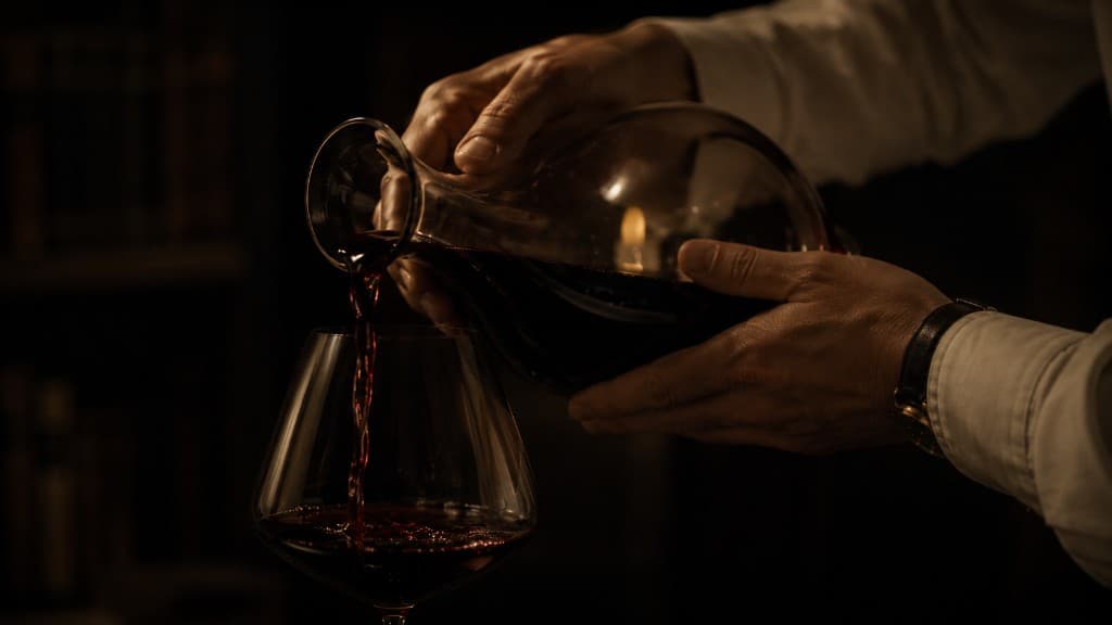 Service du vin : décantation dans un verre